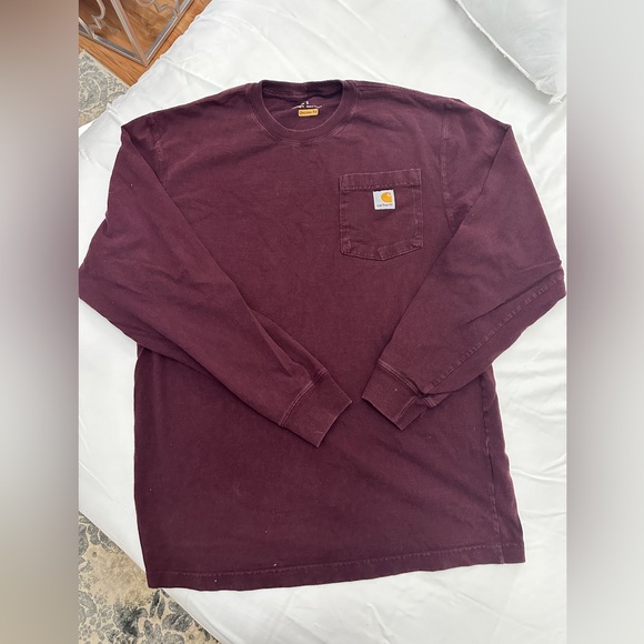 Carhartt Loose Fit Heavy Weight Long Sleeve Pocket T-Shirt K126 Size S Burgundy - Picture 3 of 5